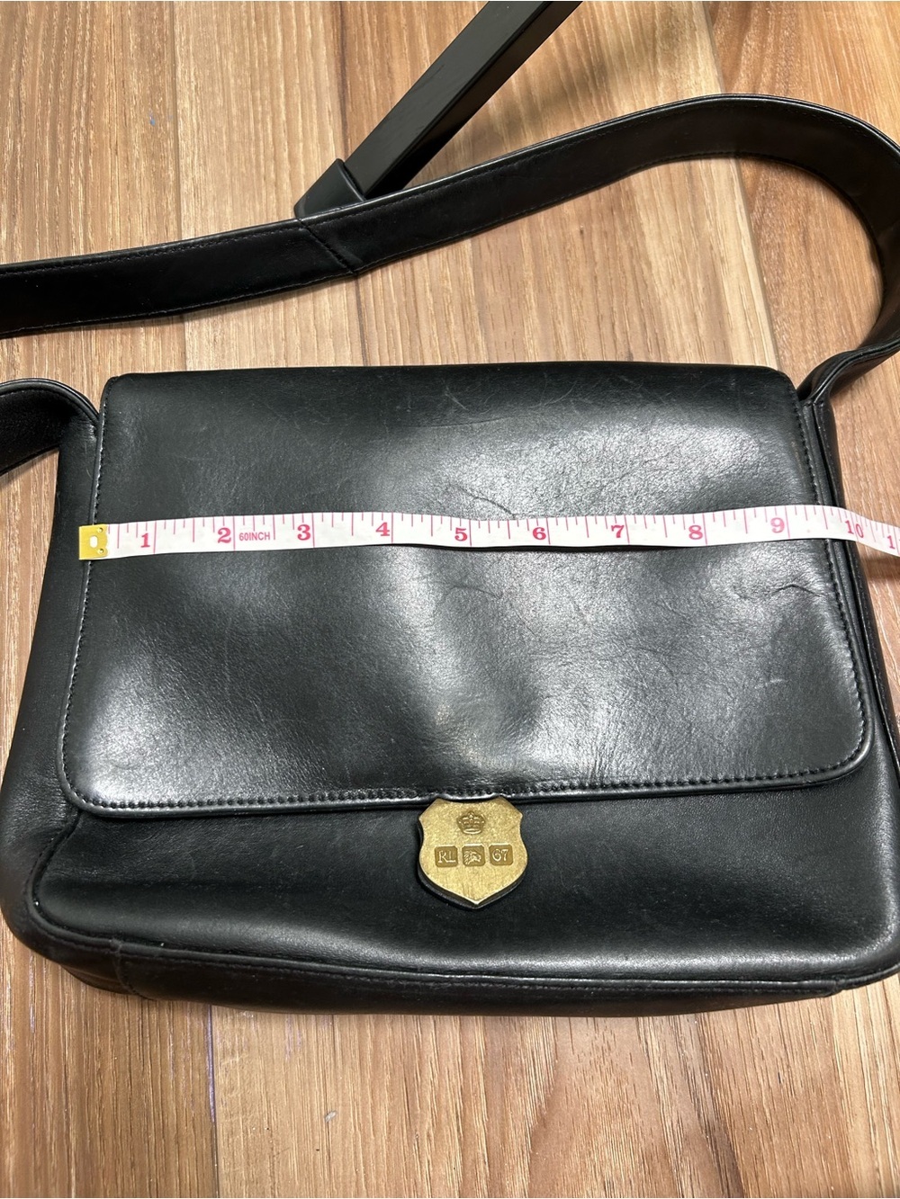 Ralph Lauren vintage black leather shoulder bag old money preppy RL67 crest - Picture 8 of 11